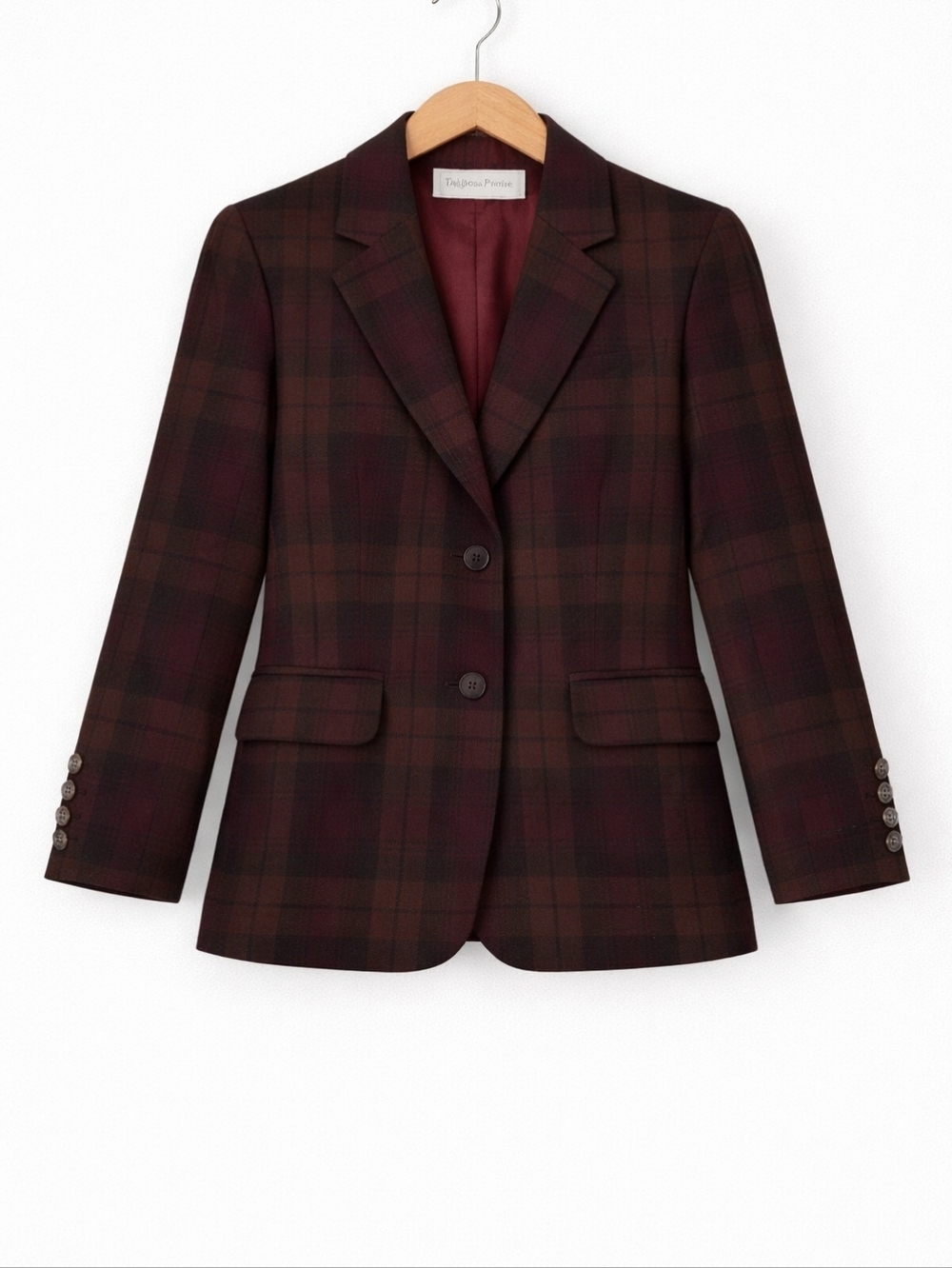Evan Picone~Womens VTG 70s~Union Made Blazer Sportcoat~Burgundy Plaid~Wool~SM